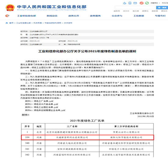 天瑞新登水泥公司榮獲國(guó)家級(jí)“綠色工廠”榮譽(yù)稱號(hào)